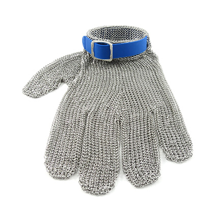 Reversible Stainless Steel Mesh Glove, 5 Fingers, Blue, Large