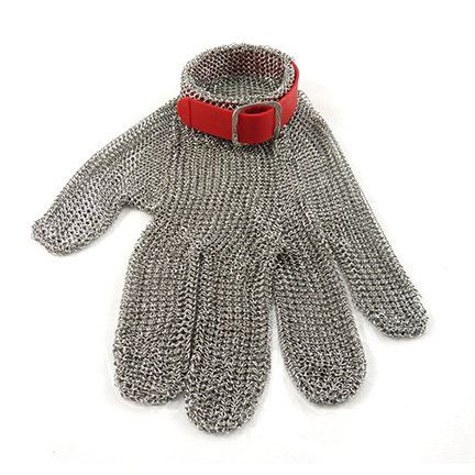 Reversible Stainless Steel Mesh Glove, 5 Fingers, Red, Medium